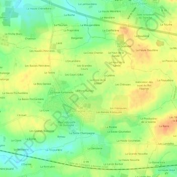 Carte topographique Le Bas de la Lande, altitude, relief