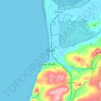 Carte topographique Borth, altitude, relief