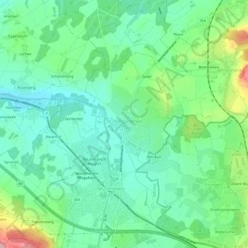 Carte topographique St. Margarethen TG, altitude, relief