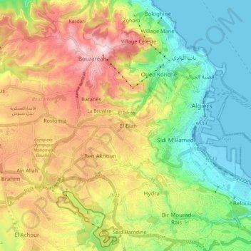 Carte topographique El Biar, altitude, relief