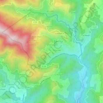 Carte topographique Le Blaze, altitude, relief