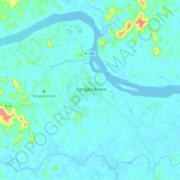 Carte topographique Vangaindrano, altitude, relief