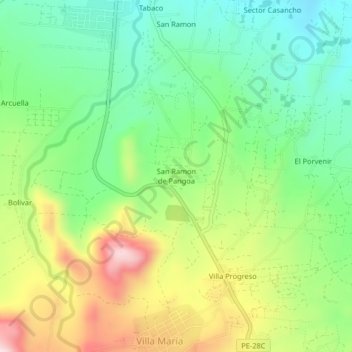 Carte topographique San Ramon de Pangoa, altitude, relief
