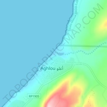 Carte topographique Aglou Plage, altitude, relief