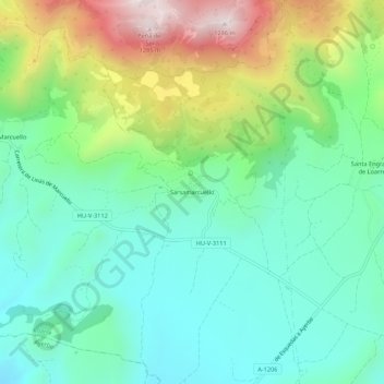 Carte topographique Sarsamarcuello, altitude, relief