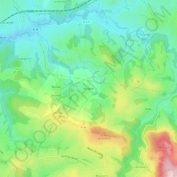 Carte topographique Bruyère, altitude, relief