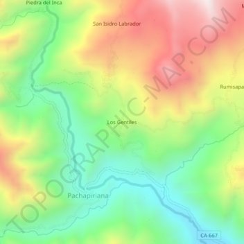Carte topographique Los Gentiles, altitude, relief