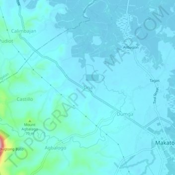 Carte topographique Tina, altitude, relief