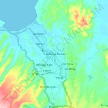 Carte topographique Sumbawa Besar, altitude, relief