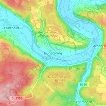 Carte topographique Gungolding, altitude, relief