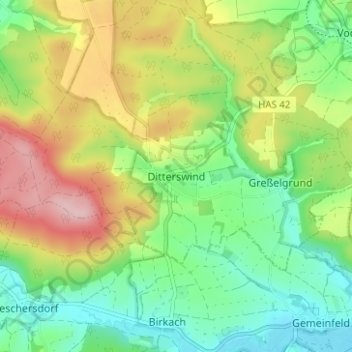 Carte topographique Ditterswind, altitude, relief