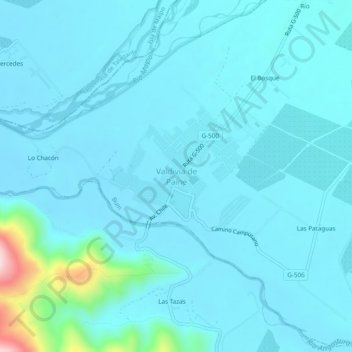 Carte topographique Valdivia de Paine, altitude, relief