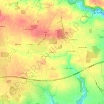 Carte topographique Le Hardas, altitude, relief