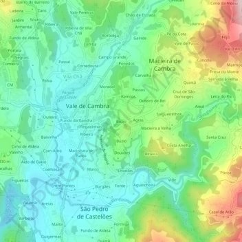 Carte topographique Búzio, altitude, relief