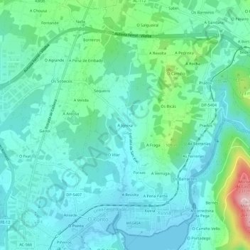 Carte topographique A Igrexa, altitude, relief