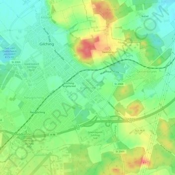 Carte topographique Argelsried, altitude, relief