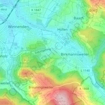 Carte topographique Burkhardshof, altitude, relief