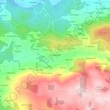 Carte topographique San Pantaión, altitude, relief