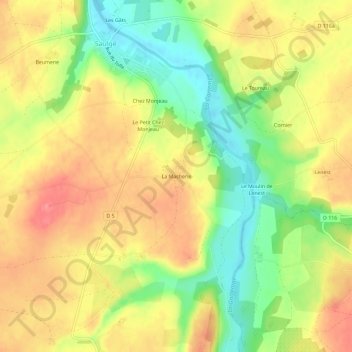Carte topographique La Macherie, altitude, relief