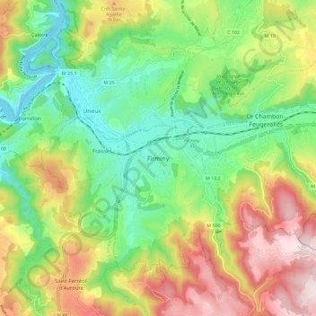 Carte topographique Firminy, altitude, relief