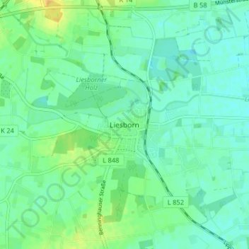 Carte topographique Liesborn, altitude, relief