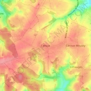 Carte topographique Céroux, altitude, relief