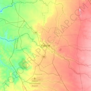 Carte topographique Eldoret, altitude, relief