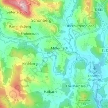 Carte topographique Mitternachmühle, altitude, relief