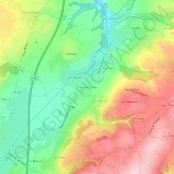 Carte topographique Triève de Doissin, altitude, relief