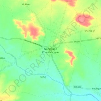 Carte topographique Nandgaon Khandeshwar, altitude, relief