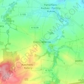 Carte topographique Ostro - Wotrow, altitude, relief