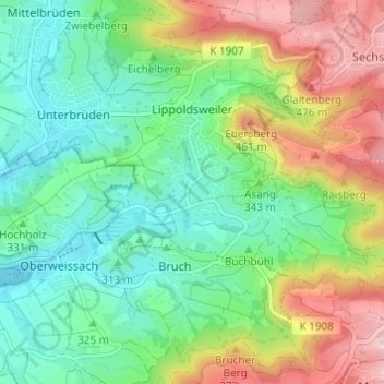 Carte topographique Hohnweiler, altitude, relief