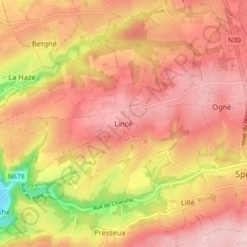 Carte topographique Lincé, altitude, relief