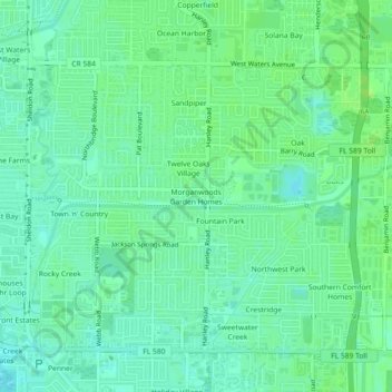 Carte topographique Morganwoods Garden Homes, altitude, relief