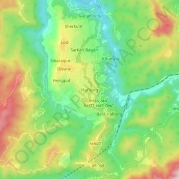 Carte topographique Haflong, altitude, relief