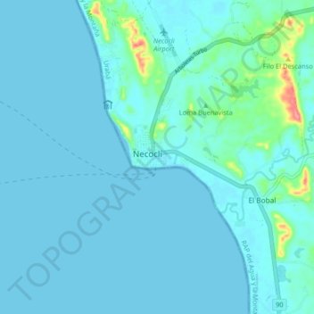 Carte topographique Necoclí, altitude, relief