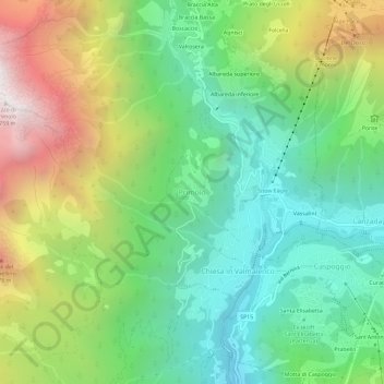 Carte topographique Primolo, altitude, relief