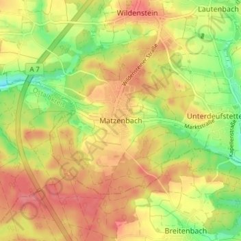 Carte topographique Matzenbach, altitude, relief