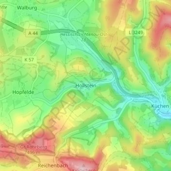 Carte topographique Hollstein, altitude, relief