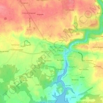 Carte topographique Kergam, altitude, relief