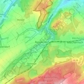 Carte topographique Roggendorf, altitude, relief