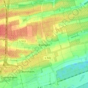 Carte topographique Essingen, altitude, relief
