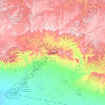 Carte topographique Mardin, altitude, relief