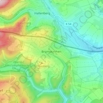 Carte topographique Bromskirchen, altitude, relief
