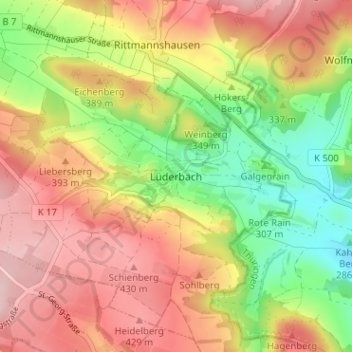 Carte topographique Lüderbach, altitude, relief
