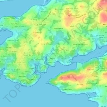 Carte topographique Guernevez, altitude, relief
