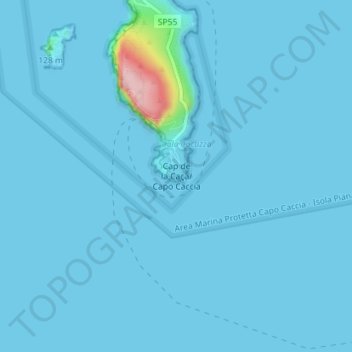 Carte topographique Capo Caccia, altitude, relief