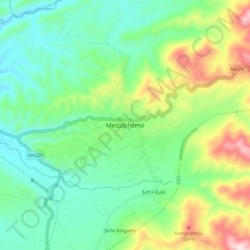 Carte topographique Medziphema, altitude, relief