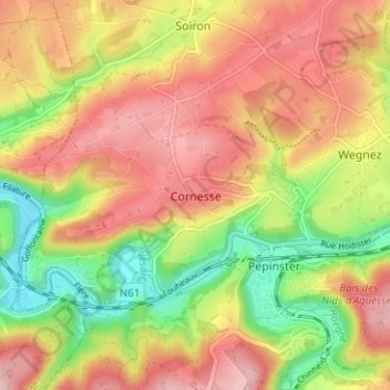 Carte topographique Cornesse, altitude, relief