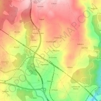 Carte topographique Canedo, altitude, relief